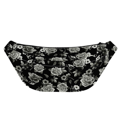Monochrome Rose Floral Pattern Print Fanny Pack