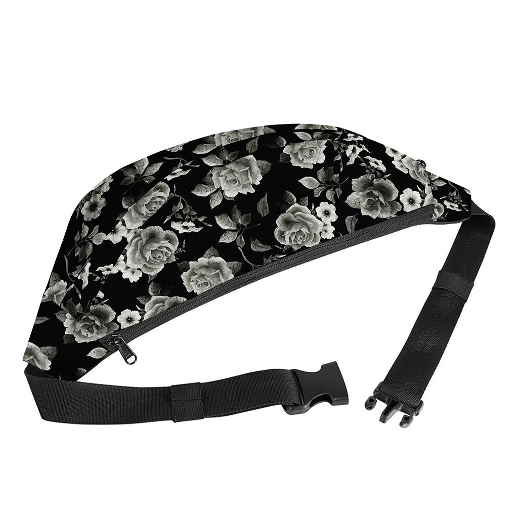 Monochrome Rose Floral Pattern Print Fanny Pack