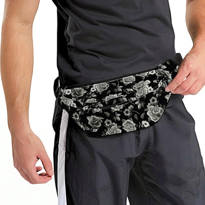 Monochrome Rose Floral Pattern Print Fanny Pack