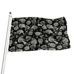 Monochrome Rose Floral Pattern Print Flag