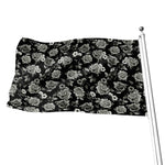 Monochrome Rose Floral Pattern Print Flag