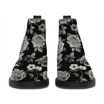 Monochrome Rose Floral Pattern Print Flat Ankle Boots