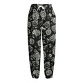 Monochrome Rose Floral Pattern Print Fleece Lined Knit Pants