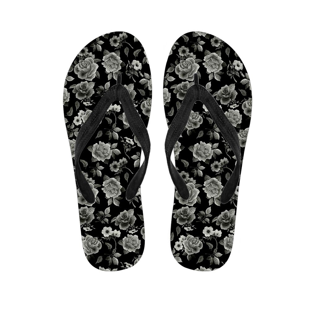 Monochrome Rose Floral Pattern Print Flip Flops