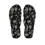 Monochrome Rose Floral Pattern Print Flip Flops