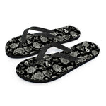 Monochrome Rose Floral Pattern Print Flip Flops