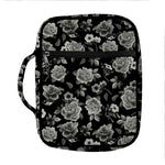 Monochrome Rose Floral Pattern Print Front Pocket Bible Bag