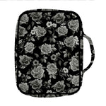 Monochrome Rose Floral Pattern Print Front Pocket Bible Bag