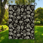 Monochrome Rose Floral Pattern Print Garden Flag