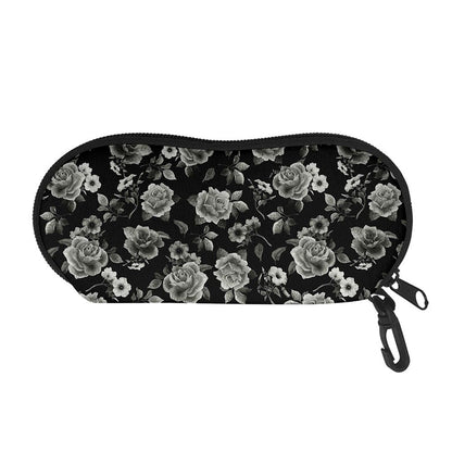 Monochrome Rose Floral Pattern Print Glasses Case