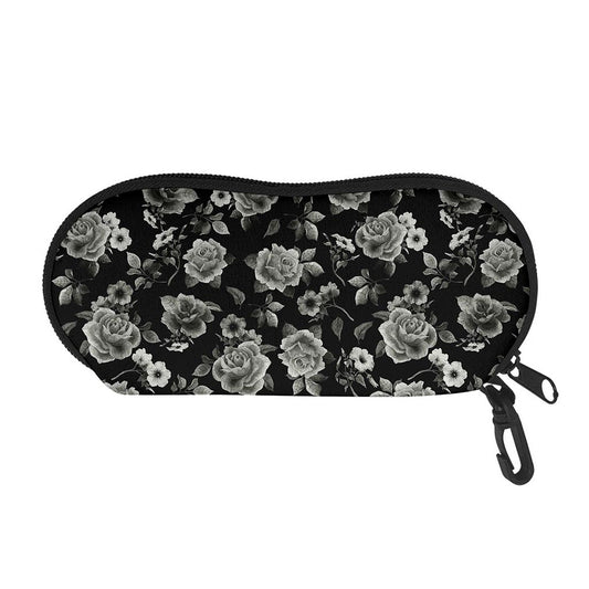 Monochrome Rose Floral Pattern Print Glasses Case