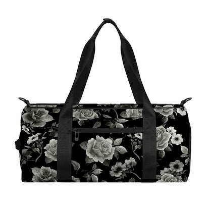 Monochrome Rose Floral Pattern Print Gym Bag
