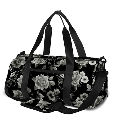 Monochrome Rose Floral Pattern Print Gym Bag