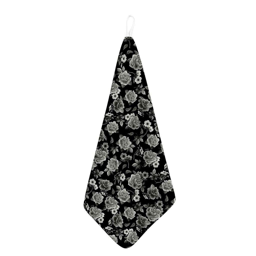 Monochrome Rose Floral Pattern Print Hand Towel