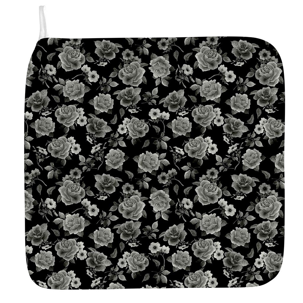 Monochrome Rose Floral Pattern Print Hand Towel