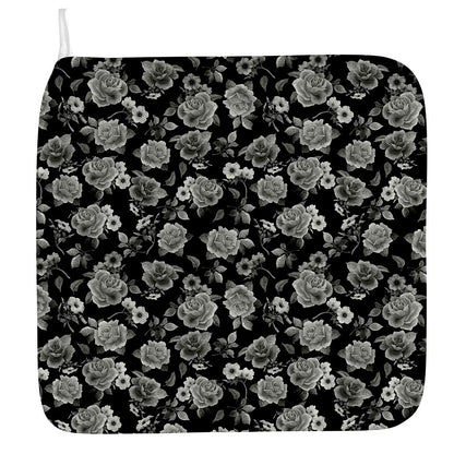 Monochrome Rose Floral Pattern Print Hand Towel