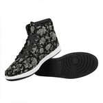 Monochrome Rose Floral Pattern Print High Top Leather Sneakers