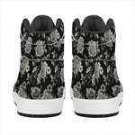 Monochrome Rose Floral Pattern Print High Top Leather Sneakers
