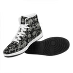 Monochrome Rose Floral Pattern Print High Top Leather Sneakers