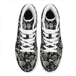 Monochrome Rose Floral Pattern Print High Top Leather Sneakers