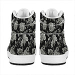 Monochrome Rose Floral Pattern Print High Top Leather Sneakers