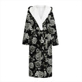 Monochrome Rose Floral Pattern Print Hooded Bathrobe