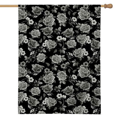 Monochrome Rose Floral Pattern Print House Flag