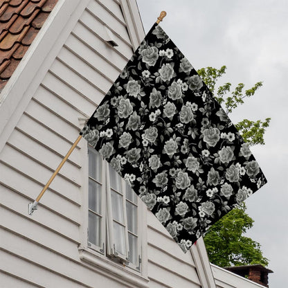 Monochrome Rose Floral Pattern Print House Flag