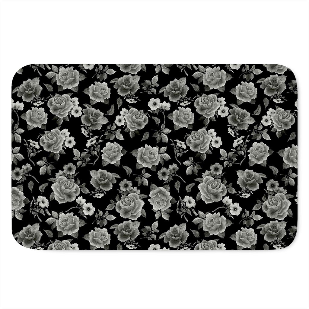 Monochrome Rose Floral Pattern Print Indoor Door Mat