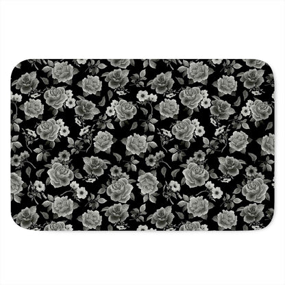 Monochrome Rose Floral Pattern Print Indoor Door Mat