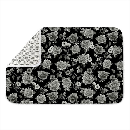 Monochrome Rose Floral Pattern Print Indoor Door Mat