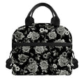 Monochrome Rose Floral Pattern Print Insulated Lunch Bag
