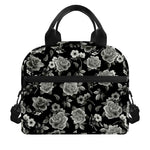 Monochrome Rose Floral Pattern Print Insulated Lunch Bag