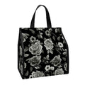Monochrome Rose Floral Pattern Print Insulated Lunch Tote