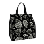 Monochrome Rose Floral Pattern Print Insulated Lunch Tote
