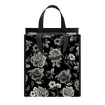 Monochrome Rose Floral Pattern Print Insulated Lunch Tote