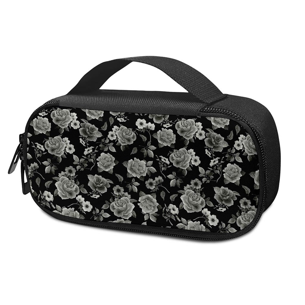 Monochrome Rose Floral Pattern Print Insulin Cooler Travel Case