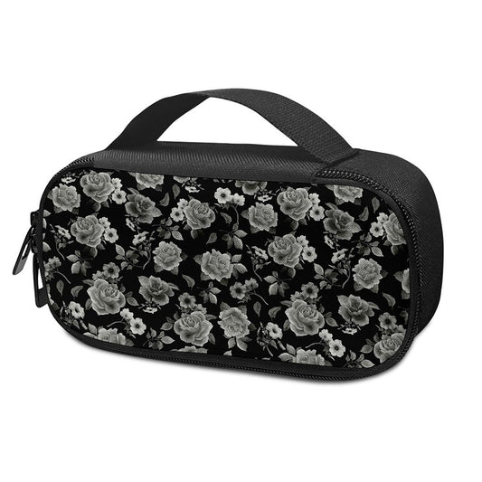 Monochrome Rose Floral Pattern Print Insulin Cooler Travel Case