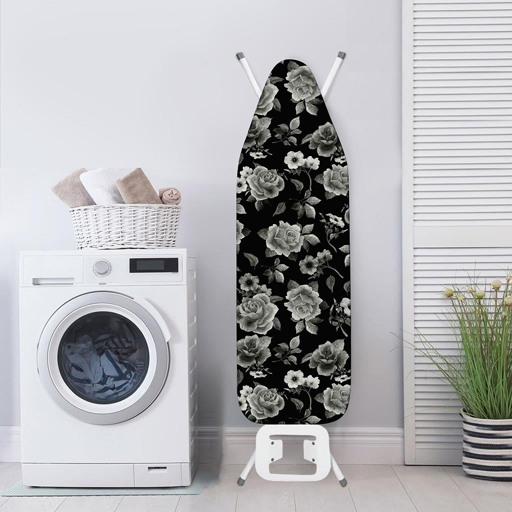 Monochrome Rose Floral Pattern Print Ironing Board Cover