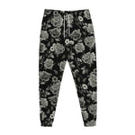 Monochrome Rose Floral Pattern Print Jogger Pants