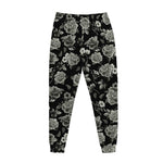 Monochrome Rose Floral Pattern Print Jogger Pants