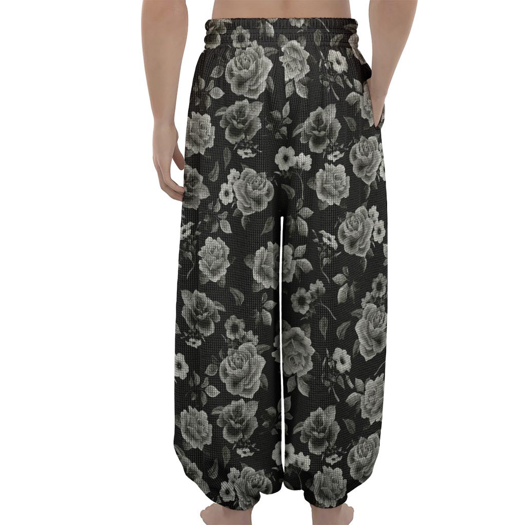 Monochrome Rose Floral Pattern Print Lantern Pants