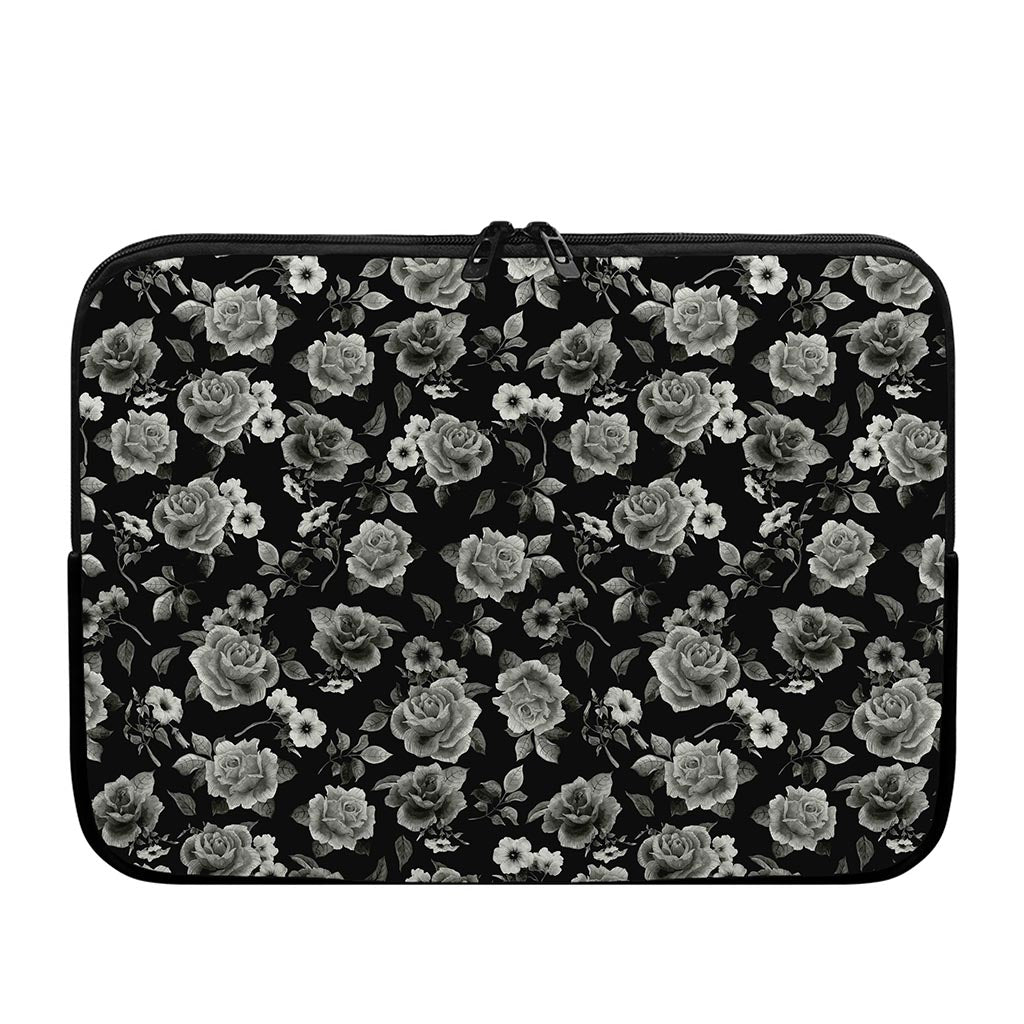 Monochrome Rose Floral Pattern Print Laptop Sleeve