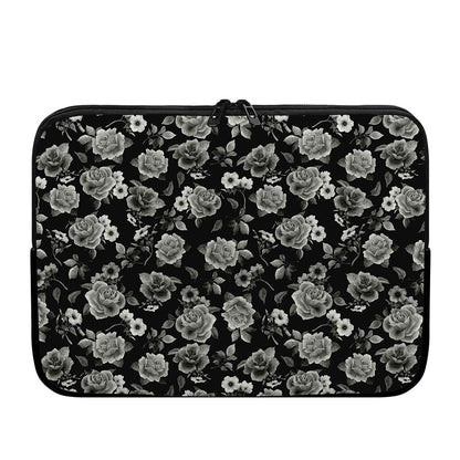 Monochrome Rose Floral Pattern Print Laptop Sleeve