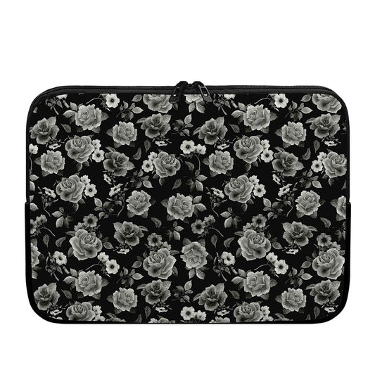 Monochrome Rose Floral Pattern Print Laptop Sleeve