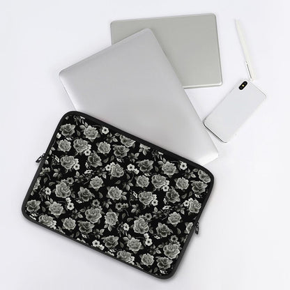Monochrome Rose Floral Pattern Print Laptop Sleeve
