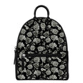Monochrome Rose Floral Pattern Print Leather Backpack