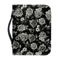 Monochrome Rose Floral Pattern Print Leather Bible Cover