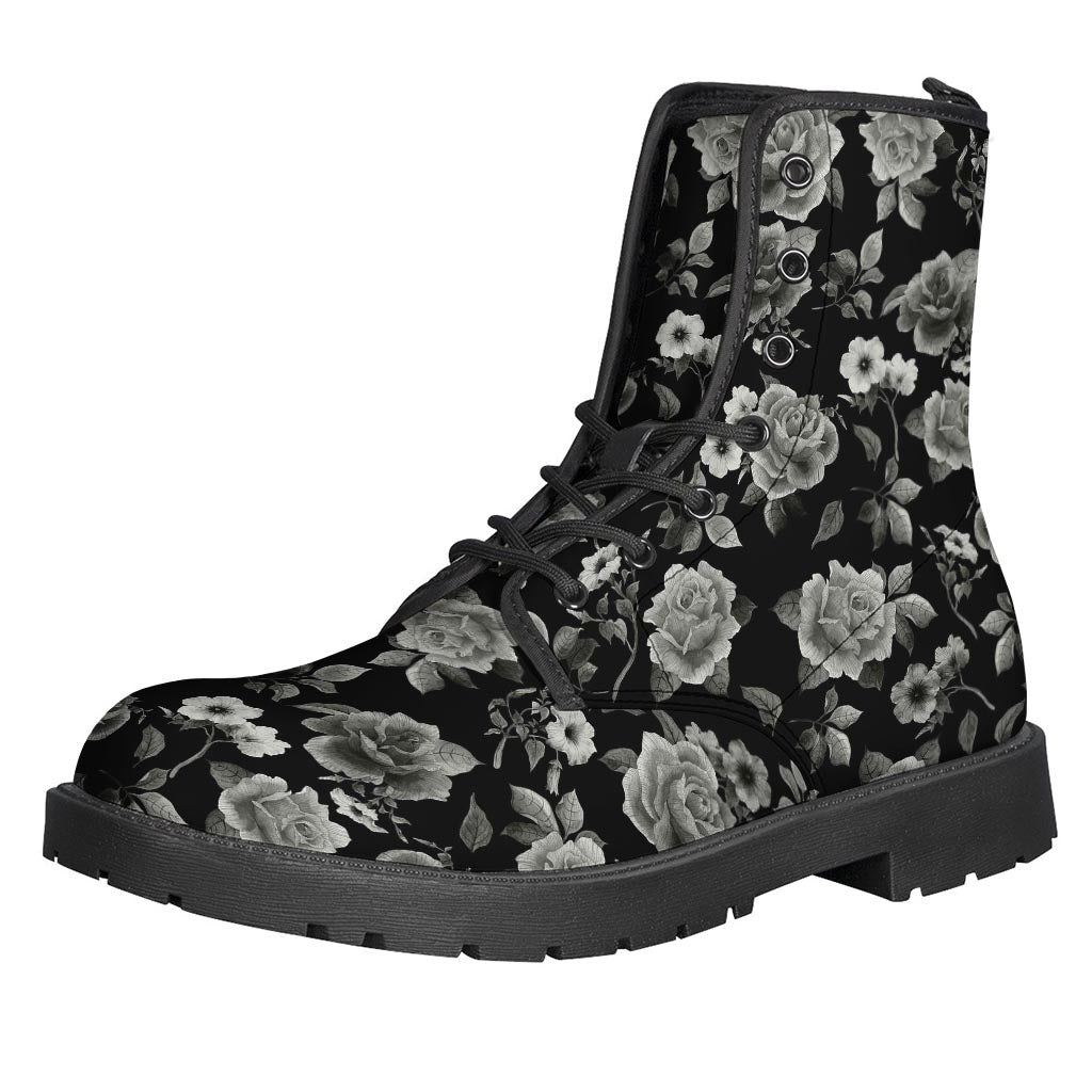 Monochrome Rose Floral Pattern Print Backpack