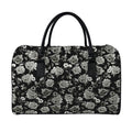 Monochrome Rose Floral Pattern Print Leather Duffel Bag